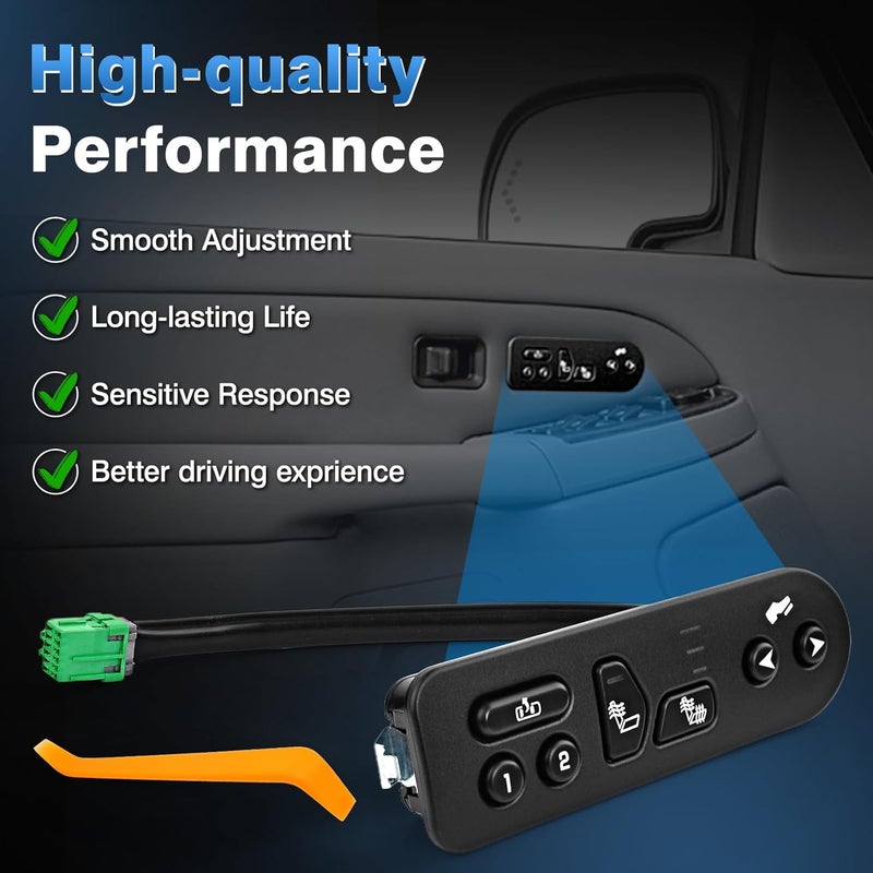 TOP-MAX Driver Side Seat Heater Switch with Pedal Adjustment Fit for 2003-2006 GMC Yukon XL Chevy Suburban 1500 2500 Tahoe Avalanche Cadillac Escalade EXT ESV Replaces for 15116862 15179136 - Image 5
